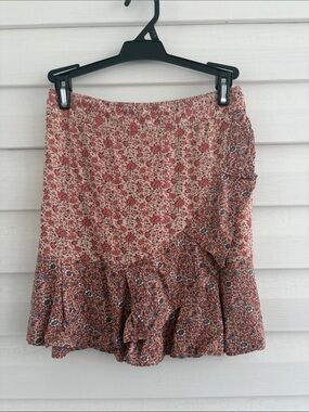 Anthropologie Sim & Sam Floral Faux Wrap Mini Skirt XS | Boho Ruffle Cottagecore
